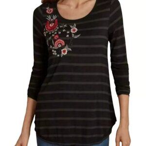 Soft Surroundings Emelia Tunic Top Floral Embroidered Striped S